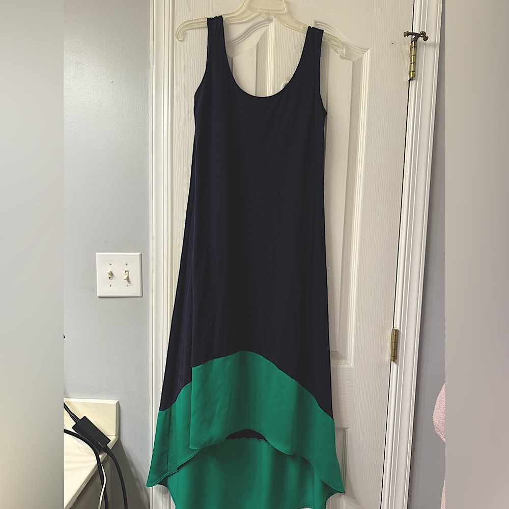 Tommy Hilfiger Navy and Green Asymmetrical Tiered Sundress, size S